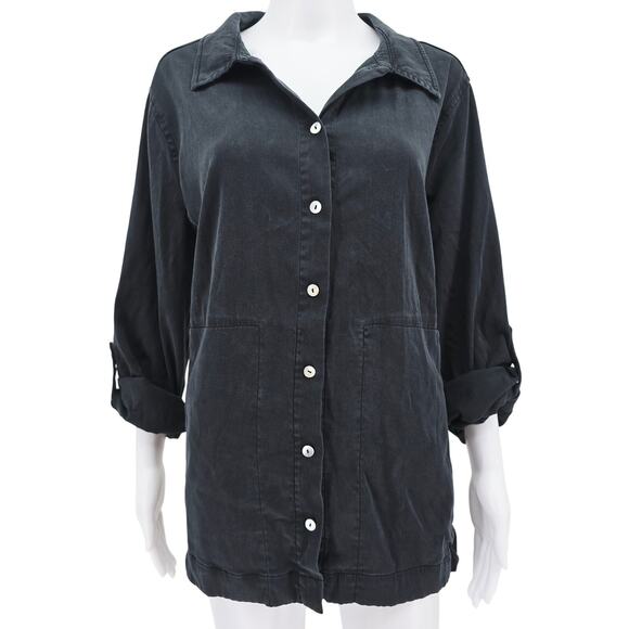 Soft Surroundings Button Up Tencel Shirt Black 1X - Picture 1 of 7